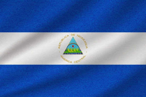 Bandera Nacional Nicaragua Sobre Tela Algodón Ondulado Ilustración Vectorial Realista — Vector de stock