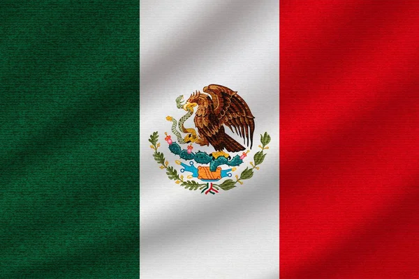 Nationalflagge Mexikos Auf Welligem Baumwollstoff Realistische Vektordarstellung — Stockvektor