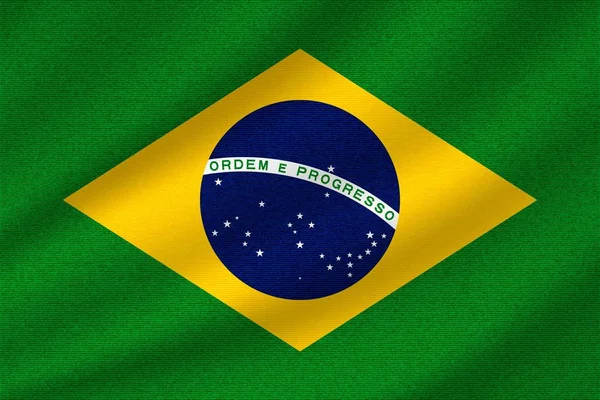 Nationalflagge Brasiliens Auf Welligem Baumwollstoff Realistische Vektordarstellung — Stockvektor