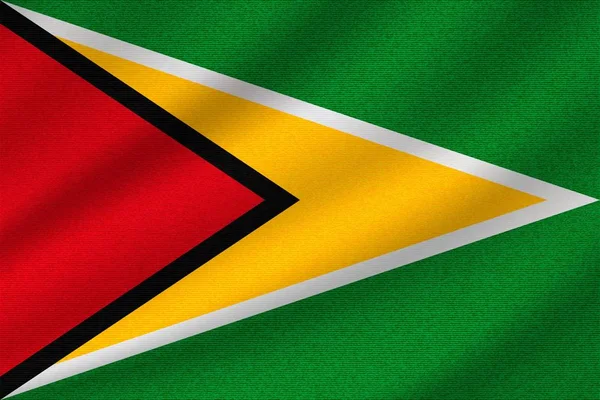 Bandiera Nazionale Della Guyana Tessuto Cotone Ondulato Illustrazione Vettoriale Realistica — Vettoriale Stock