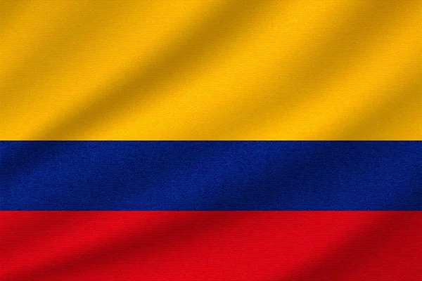 Bandera Nacional Colombia Sobre Tela Algodón Ondulado Ilustración Vectorial Realista — Vector de stock
