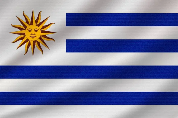 Flaga Narodowa Urugwaju Tkaniny Bawełnianej Faliste Ilustracja Wektorowa Realistyczne — Wektor stockowy