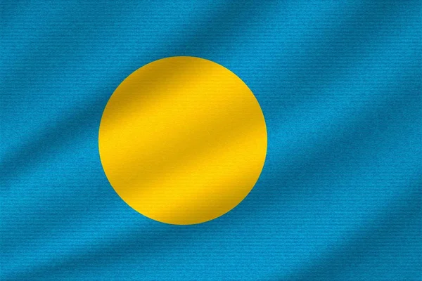 Nationale Vlag Van Palau Golvende Katoenweefsel Realistische Vectorillustratie — Stockvector