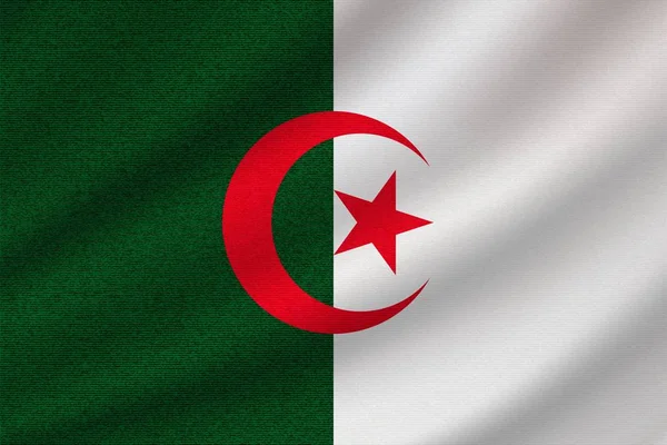 Ulusal Cezayir Bayrağı Dalgalı Pamuk Kumaş Üzerinde Gerçekçi Vektör Illüstrasyonu — Stok Vektör