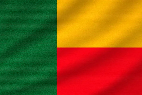 Beninova Národní Vlajka Vlnité Bavlněné Tkanině Realistická Vektorová Ilustrace — Stockový vektor