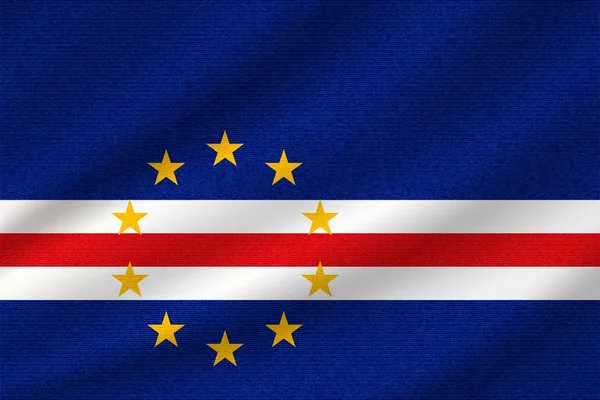Cape Verde Ulusal bayrak dalgalı pamuk kumaş üzerine. Gerçekçi vektör çizim.