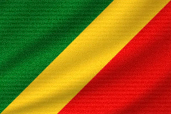 Kongo Flagga Vågiga Bomullstyg Realistisk Vektorillustration — Stock vektor