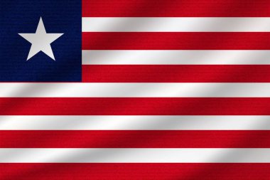 Ulusal Liberya bayrağı dalgalı pamuk kumaş üzerinde. Gerçekçi vektör illüstrasyonu.