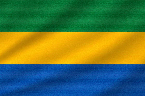 Bandiera Nazionale Del Gabon Tessuto Cotone Ondulato Illustrazione Vettoriale Realistica — Vettoriale Stock