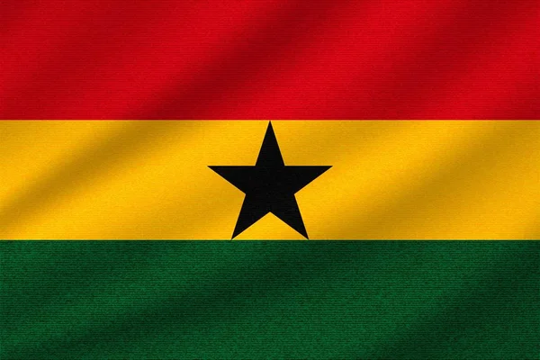 Bandera Nacional Ghana Sobre Tela Algodón Ondulado Ilustración Vectorial Realista — Archivo Imágenes Vectoriales