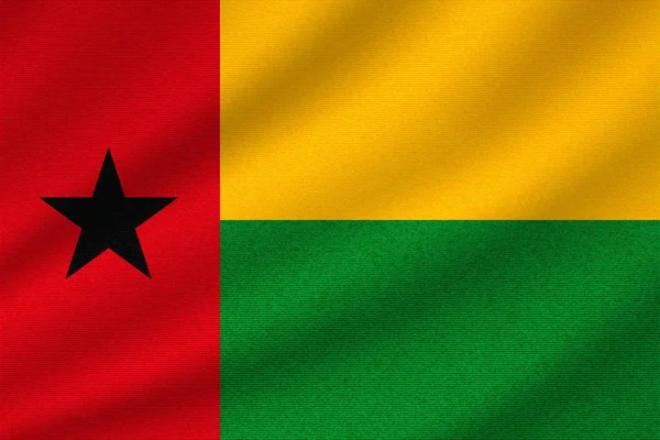 Государственный Флаг Гвинеи Бисау Волнистой Хлопковой Ткани Реалистичная Векторная Иллюстрация — стоковый вектор