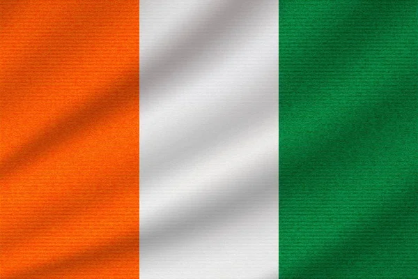 Национальный Флаг Кот Ивуара Волнистой Хлопковой Ткани Реалистичная Векторная Иллюстрация — стоковый вектор