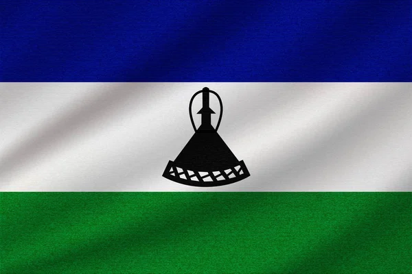 Lesothos Flagga Vågiga Bomullstyg Realistisk Vektorillustration — Stock vektor