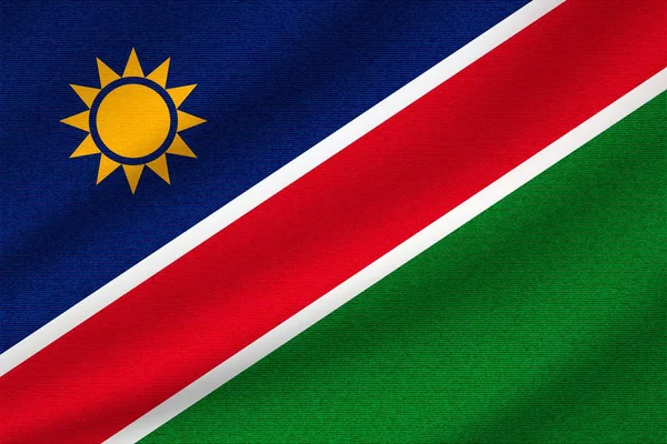 Bandera Nacional Namibia Sobre Tela Algodón Ondulado Ilustración Vectorial Realista — Archivo Imágenes Vectoriales