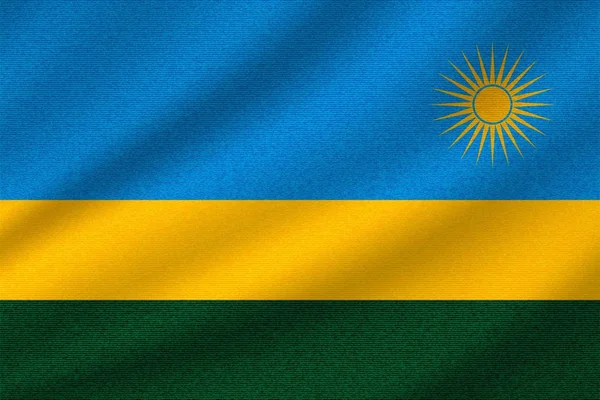Státní Vlajka Rwandy Vlnité Bavlněné Tkanině Realistická Vektorová Ilustrace — Stockový vektor