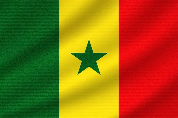波状のコットン生地でのセネガルの国旗 現実的なベクトル図 — ストックベクタ