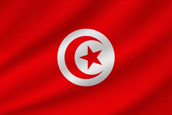 Bandeira Nacional Tunísia Tecido Algodão Ondulado Ilustração Vetorial Realista —  Vetores de Stock