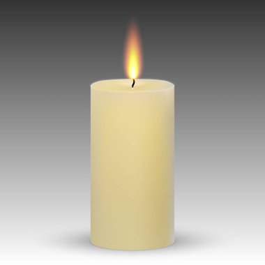 gerçekçi parafin mum beyaz arka plan üzerinde izole yanan.