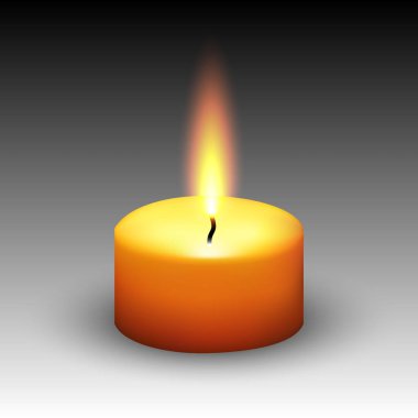 gerçekçi parafin mum beyaz arka plan üzerinde izole yanan.