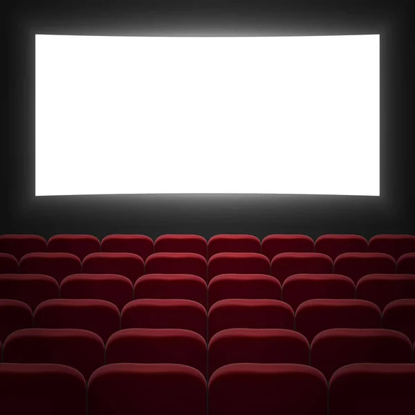 Movie Cinema Hall White Screen Red Row Chairs — Stock Vector