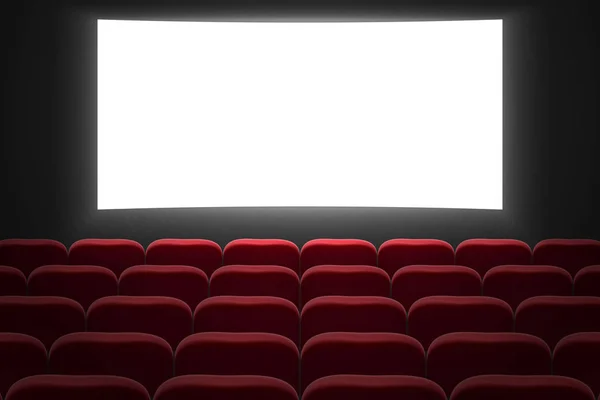 Movie Cinema Hall White Screen Red Row Chairs — Stock Vector