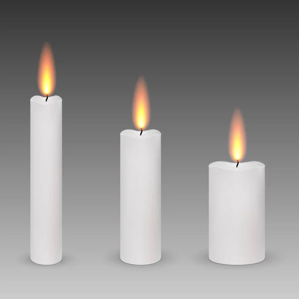 Aantal Realistische Paraffine Kaarsen Geïsoleerd Branden — Stockvector