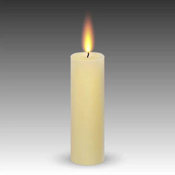 Realistische Paraffin Brennende Kerze Isoliert Auf Weißem Hintergrund — Stockvektor