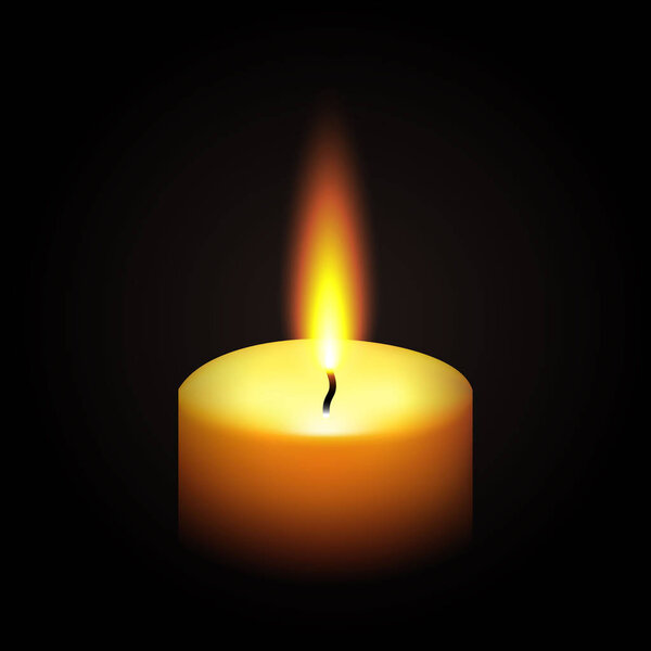 realistic paraffin burning candle isolated on black