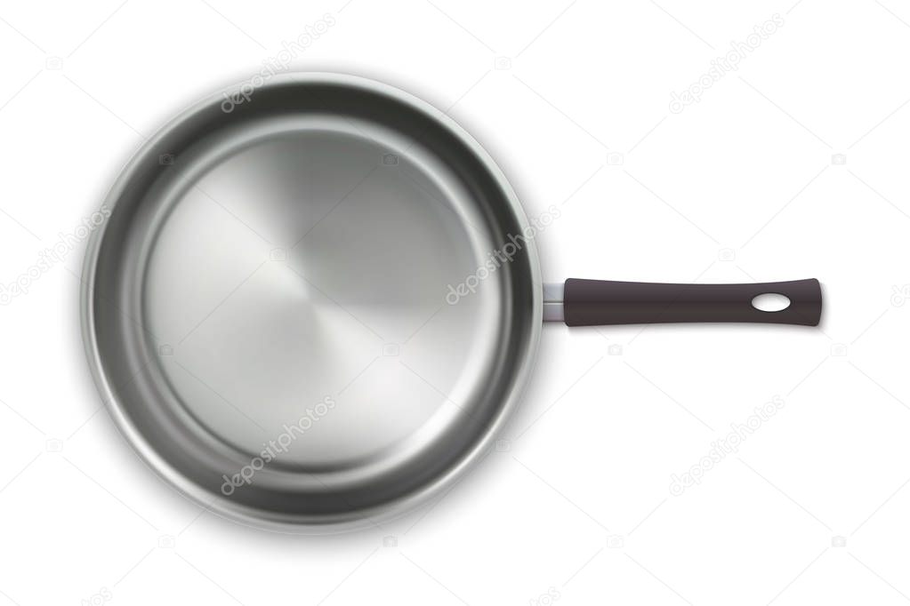 realistic empty pan in top view isolated on white background