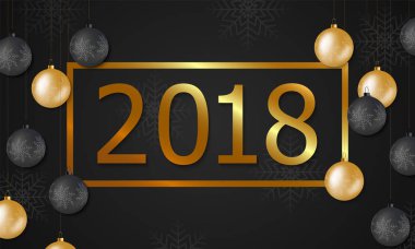 Yeni yıl kartı şablonu ile altın ve gümüş top ve Yılbaşı selamlar renkli vektör çizim 