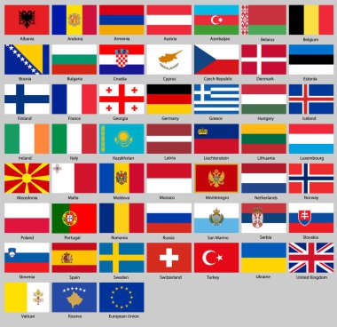 Vektör çizim farklı ülkelerin bayrakları ayarlayın. Tüm bayraklar Europe