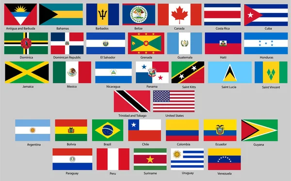 Vektorillustration Verschiedener Länderflaggen Gesetzt Alle Flaggen Amerikas — Stockvektor