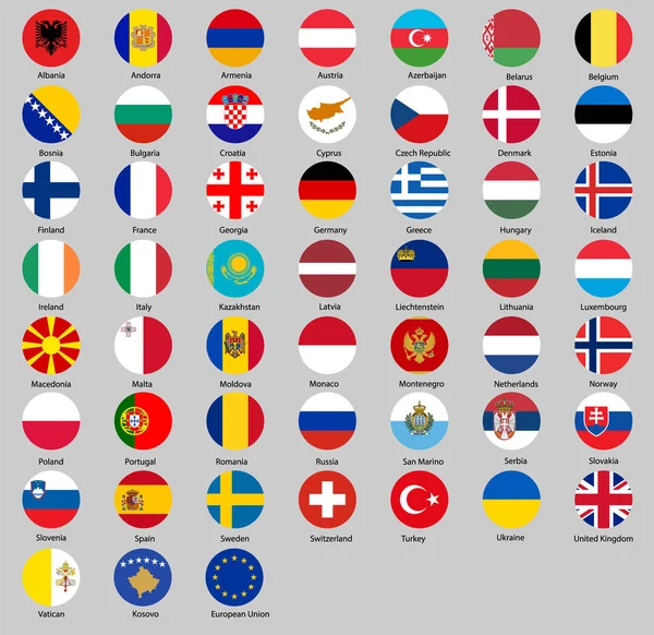 Ilustração Vetorial Bandeiras Diferentes Países Bandeira Redonda Europa — Vetor de Stock