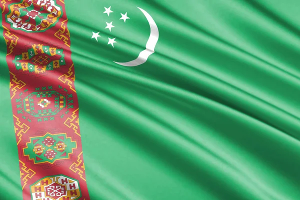Hermosa Bandera Ondeante Colorido Turkmenistán — Foto de Stock