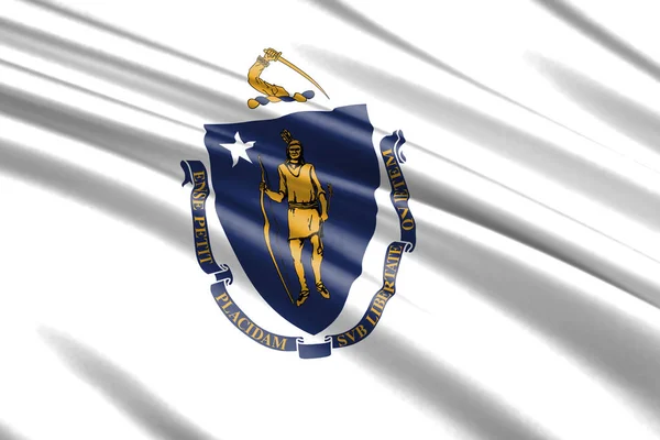 Schöne Bunte Schwenkende Flagge Von Massachusetts Staat Usa — Stockfoto