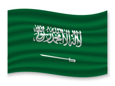 güzel renkli dalgalanan bayrak, Suudi Arabistan beyaz arka plan, vektör, illüstrasyon izole
