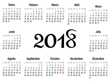 2018 yıl, vektör, illüstrasyon için basit Takvim düzeni