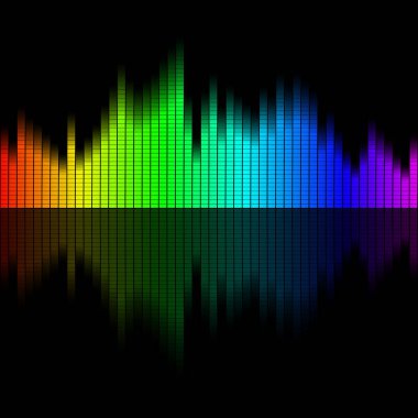 Müzik ses dalgaları equalizer, vektör, illüstrasyon için disko gökkuşağı renkli