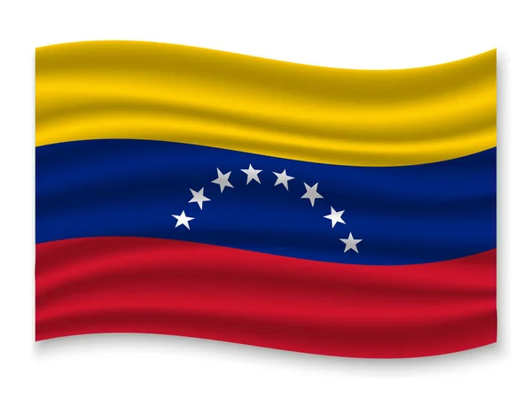 Hermosa Bandera Ondeante Colorido Venezuela Aislado Sobre Fondo Blanco Vector — Vector de stock