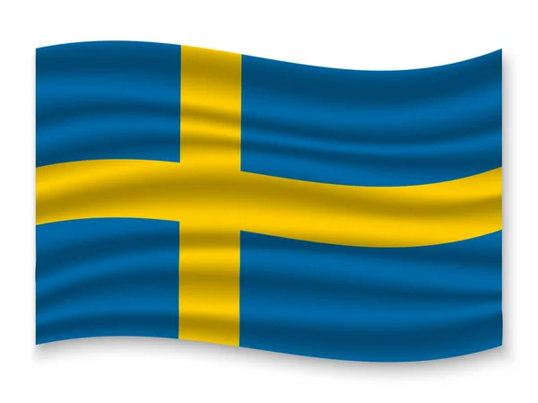 Krásné Barevné Mává Vlajkou Švédska Izolovaných Bílém Pozadí Vektor Ilustrace — Stockový vektor