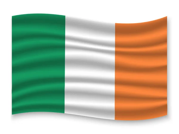 Krásné Barevné Mává Vlajkou Irska Izolovaných Bílém Pozadí Vektor Ilustrace — Stockový vektor