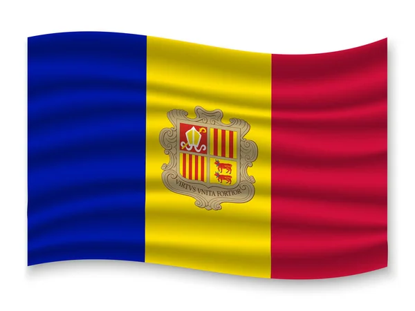 Hermosa Bandera Ondeante Colorido Andorra Aislado Sobre Fondo Blanco Vector — Vector de stock