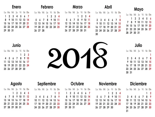 Simple Calendar Layout 2018 Year Vector Illustration — Stock Vector