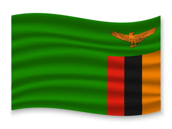 Vackra Färgglada Viftande Flagga Zambia Isolerad Vit Bakgrund Vektor Illustration — Stock vektor