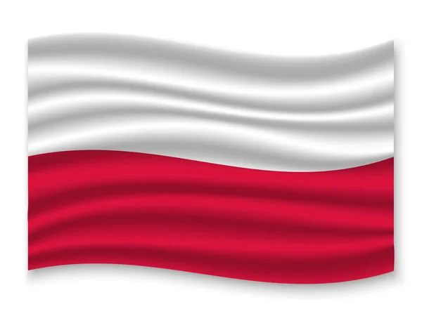 Schöne Bunte Wehende Flagge Von Polen Isoliert Auf Weißem Hintergrund — Stockvektor