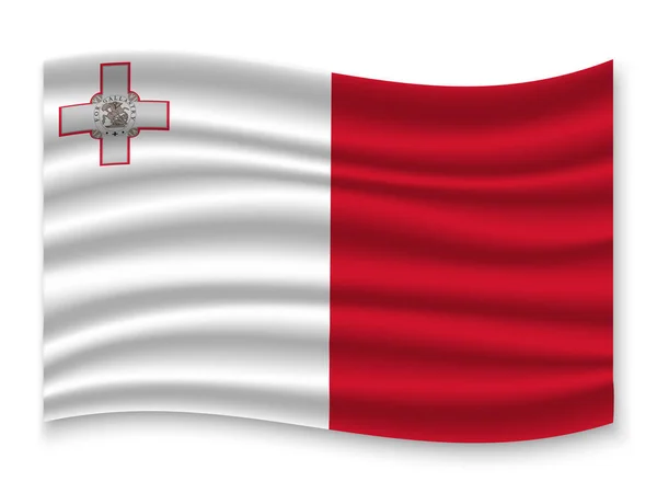 Bella Bandiera Sventolando Colorato Malta Isolato Sfondo Bianco Vettore Illustrazione — Vettoriale Stock