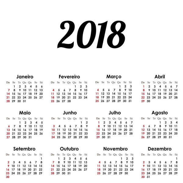 Diseño Calendario Simple Para 2018 Año Vector Ilustración — Archivo Imágenes Vectoriales