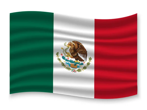 Bella Bandiera Sventolante Colorato Del Messico Isolato Sfondo Bianco Vettore — Vettoriale Stock