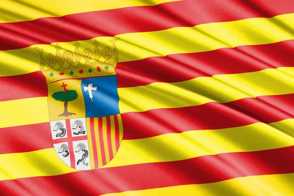 Bella Bandiera Sventolante Colorata Aragona Comunità Autonoma Spagna — Foto Stock
