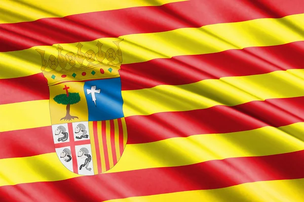 Vackra Färgglada Viftande Flagga Aragonien Spanien — Stockfoto